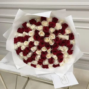 B&BA 100 white and red Rose Bouquet